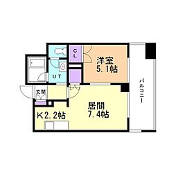 ラフィネタワー札幌南3条 1DKの間取図画像