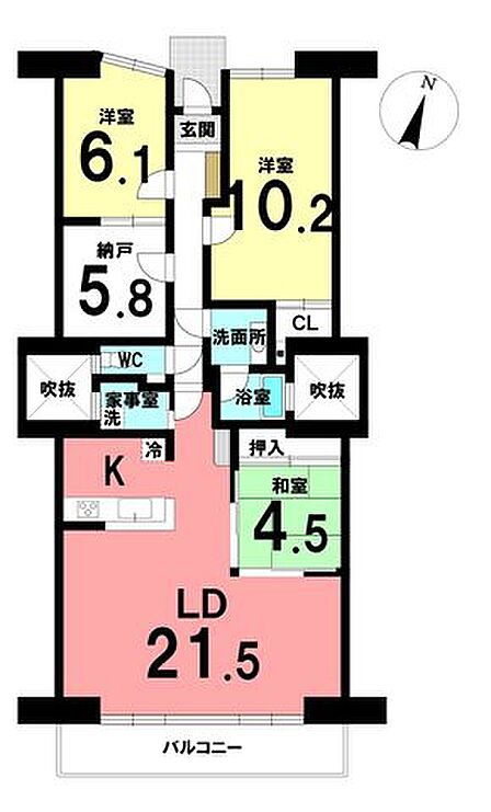 専有面積約108.17平米のゆとりある3LDK+S♪