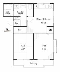 第二浅野マンション 2階2DKの間取り
