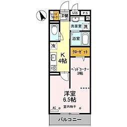 フレシール 3階1Kの間取り