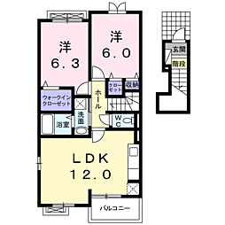 ブライトI 2階2LDKの間取り