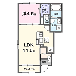 熊谷市肥塚アパート 1LDKの間取図画像