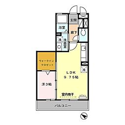 パーシモン 1LDKの間取図画像