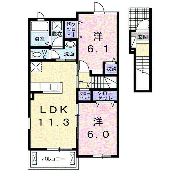 シャングリラ　Ｂ ｜兵庫県姫路市広畑区蒲田3丁目(賃貸アパート2LDK・2階・57.07㎡)の写真 その2