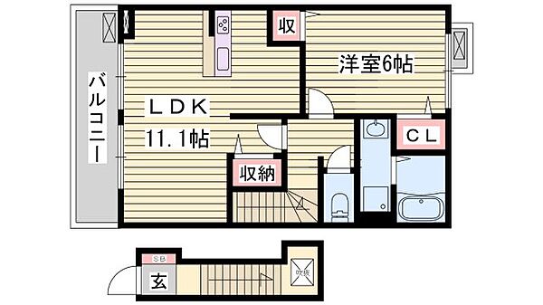ルミエール ｜兵庫県姫路市西庄(賃貸アパート1LDK・2階・46.09㎡)の写真 その2
