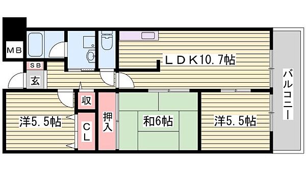 クリスタルハーモニー ｜兵庫県姫路市広畑区蒲田3丁目(賃貸マンション3LDK・2階・68.00㎡)の写真 その2