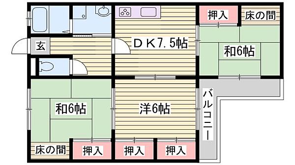 レジデンス香呂 ｜兵庫県姫路市香寺町広瀬(賃貸マンション3DK・3階・66.24㎡)の写真 その2