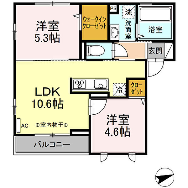 神奈川県相模原市南区下溝(賃貸アパート2LDK・2階・47.43㎡)の写真 その2
