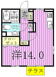 ルミナスビラB 1階ワンルームの間取り