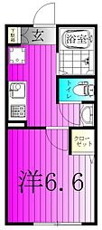 パークライフ松戸 2階1Kの間取り