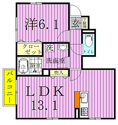 ドエル 1階1LDKの間取り