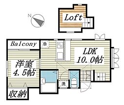 ジュネパレス松戸第126 2階1LDKの間取り