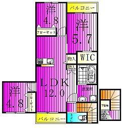 メゾンクレール日暮North 2階3LDKの間取り
