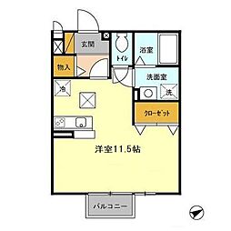 メルベーユ 1階ワンルームの間取り