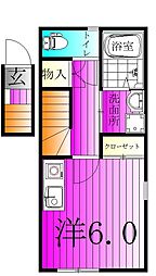 ベレガンス新鎌ヶ谷II 2階ワンルームの間取り