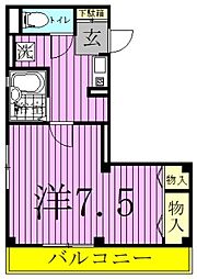 シャレー馬橋 2階1Kの間取り