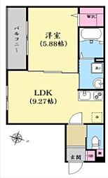 ルレーブ南流山 2階1LDKの間取り