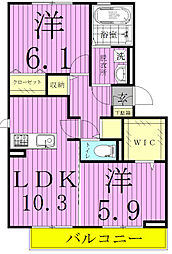 ラ　ティーダ 1階2LDKの間取り