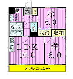 オークレア 3階2LDKの間取り