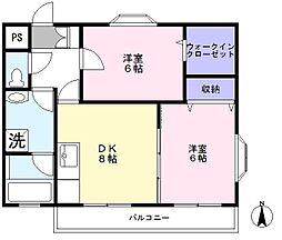 第6ビューストーンハイム 2階2DKの間取り