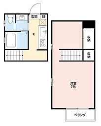 アパートメントKASAIII 1階1Kの間取り