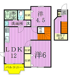クレアガーデンA棟 2階2LDKの間取り