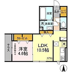 アベニール 1階1LDKの間取り