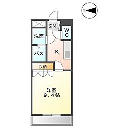 アザリアヒルズ 2階1Kの間取り