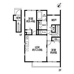 アムールSIII 2階2LDKの間取り