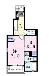 アンべリール 1階1SKの間取り