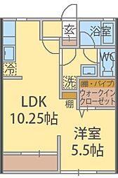パークサイド 2階1LDKの間取り