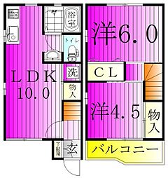 第2タナカグリーンテラス 2LDKの間取図画像