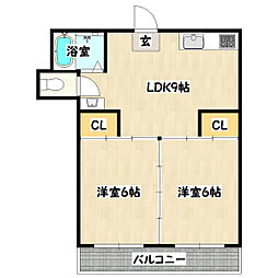 神戸市西神・山手線 大倉山駅 徒歩9分の賃貸マンション 3階2LDKの間取り