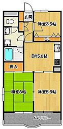 神戸市西神・山手線 湊川公園駅 徒歩13分の賃貸マンション 3階3DKの間取り