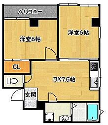 神戸市西神・山手線 湊川公園駅 徒歩3分の賃貸マンション 3階2DKの間取り