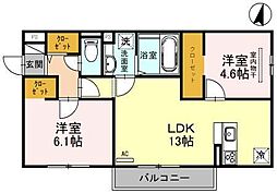 ラ・ヴェール杉尾台 2階2LDKの間取り