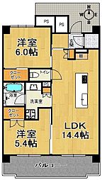 ジオ神戸三宮 2LDKの間取図画像