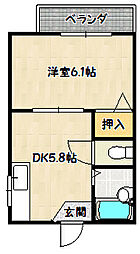 レックインひよどり 1DKの間取図画像