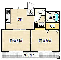 ノブサン湊川公園 2DKの間取図画像