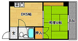吉川コーポ 1DKの間取図画像