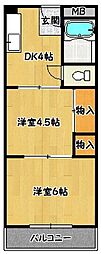 山の街サンクレバB棟 2DKの間取図画像