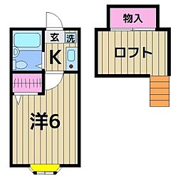 ドゥボワハイツ 2階1Kの間取り