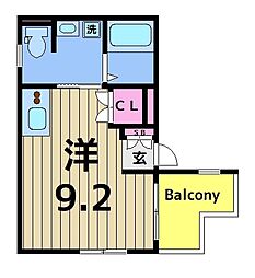 エクレーレ舜プリモ 2階ワンルームの間取り