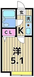 リーベル綾瀬A 1Kの間取図画像