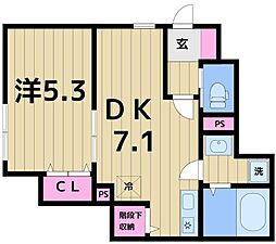 親水公園BASE 1DKの間取図画像