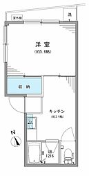 第一コーポ田中 2階1Kの間取り
