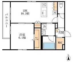 Ａｌｉｖｉｏ 2階1LDKの間取り