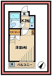 ジュネス稲田堤 2階1Kの間取り