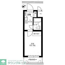 アーバン・ドヌール 2階1Kの間取り