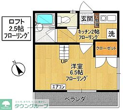アイランドA 2階1Kの間取り